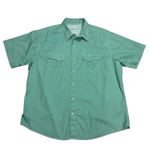 Wrangler Green Geometric Short Sleeve 2 Pocket Pearl Snap Wrancher Shirt XXL